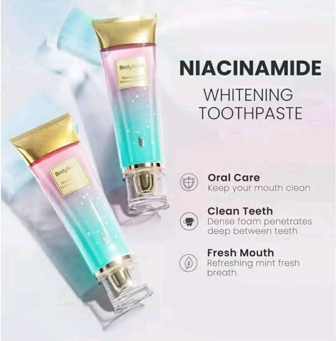 ✅️BODYACCEL
Niacinamide Whitening Toothpaste :

معجون أسنان بودي اكسل (BodyAccel) الاورجينال هو